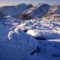Summit rocks on Bowfell in Winter