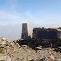 Triangulation pillar and B-17 memorial on the summit of Arenig Fawr