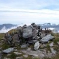 The deceased trig-point on the summit of Beinn Bhuidhe