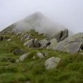 A glimpse of the summit through the mist