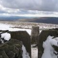 Whernside summit stile and trig point in the snow
