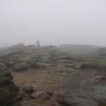 Higher Shelf Stones Trig Point emerging from the mist
